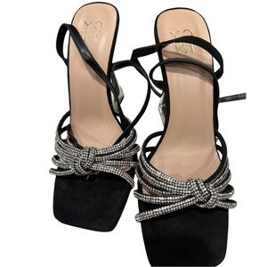 Yoki Black and Silver Strappy Heels